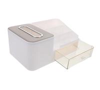 NIYANGLE Beige Desktop Tissue Organizer with Drawer Integration and Lipstick Compartment, Plastic Multifunctional Storage Box Resisting Wear and Tear, for Bedroom and Personal Items