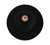 NIYANGLE Black Jinyiwei Theater Costume Hat with Adjustable Chin Strap, Wide Brim Dome Crown Wool Felt Cap for Hanfu Cosplay and Photo Shoot Accessories