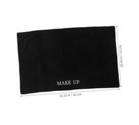 NIYANGLE Black Makeup Mat for Vanity 50x80cm Rectangular Solid Tablecloth Desk Protector Pad with Printed Make up Text, Dual-sided Beauty Salon Tablecloth for Dressing Table and Nail Art