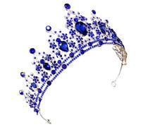 NIYANGLE Blue Rhinestone Wedding Tiara Headband for Women with Zinc Alloy and Fixable Pin on Both Ends, Leaf-shaped Floral Design, Bridal Headpiece for Halloween Or Thanksgiving