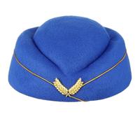 NIYANGLE Blue Woolen Flight Attendant Hat for Women, Elegant Air Stewardess Cap with Creative Airline Design, Easy to Wash and Dry, for Stage Performance and Festival Dressing, Size M