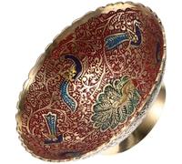 NIYANGLE Brass Offering Bowl Red Hand-Painted Tibetan Fruit Snack Plate Sacrificial Footed Altar Tray for Buddhist Worship and Temple Decor