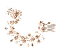 NIYANGLE Bridal Hair Comb Crystal Floral Hair Accessory Pearl and Zinc Alloy Material for Engagement and Everyday Life Elegant Golden Side Comb for Women