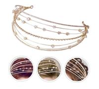 NIYANGLE Bridal Headpiece Wedding Headband Gold Hair Beads Headband Elegant Headpiece for Women Multi-layer Crystal Hair Accessories