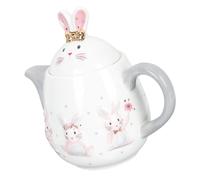 NIYANGLE Ceramic Bunny Teapot Easter Decorative Water Kettle 1pcs Embossed Porcelain Pot Kitchen Water Holder Without Filter