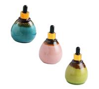 NIYANGLE Ceramic Essential Oil Sub Bottles 3pcs 95ml Sealed Opaque Dropper Bottles for Aromatherapy Perfume and Massage Oil Storage Blue, Pink, Green Silicone Caps