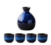 NIYANGLE Ceramic Japanese Style Sake Kettle 1 Tokkuri and 4 Ochoko Cups, Suitable for Serving Hot or Cold Sake at Home or Gatherings Random Color