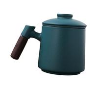 NIYANGLE Ceramic Tea Mug with Infuser and Lid Green Tea Cup with Comfortable Wooden Handle Multipurpose for Brewing Coffee Milk for Home Office and Use