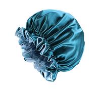 NIYANGLE Chemotherapy Cap Double Layer Satin Bonnet Sleeping Large Round Hat for Women Night Hair Salon Beauty Peacock Blue