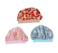 NIYANGLE Children Satin Sleeping Cap 3pcs Set Elastic Round Bonnet for Kids Night Hair Protection Green Beige Pink