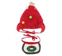 NIYANGLE Christmas Pet Hat and Bandana Set for Small Dogs and Cats, Soft Polyester Material with Felt Ball Decoration, Easy to Wear Xmas Costume for Holiday Parties and Dress, Suitable