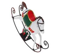 NIYANGLE Christmas Rocking Horse Figurine White Metal Vintage Decorative Statue Table Ornament Collectible Animal Horse Rocker for Festive Desktop Xmas Decor