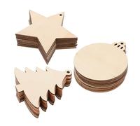 NIYANGLE Christmas Wooden Decorations, Blank Wood Cutouts Stars Shapes Chips for Crafting Xmas Tree Ornaments 30pcs