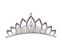 NIYANGLE Colored Rhinestone Bridal Tiara Comb Purple Women Tiara Clip Bride Headpiece Wedding Crown Hair Jewelry Decor for Bridal Party
