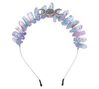 NIYANGLE Crystal Alloy Tiara Headband with Goddess Moon Sun Cutout Design, Jelly Color Hair Decor Crown for Women Party Festival Banquet Accessories