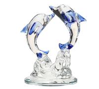 NIYANGLE Crystal Dolphin Figurine Ocean Blue Mini Desktop Decor Set of 2 Dolphins Facing Each Other for Living Room Bedroom Decorative Collectible Ornament