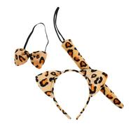 NIYANGLE Cute Leopard Ears and Tail Costume Boy Girl Plush Headband with Bow Tie for Halloween Animal-themed Parties and Cosplay Dress-up Accessory Set