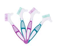 NIYANGLE Denture Toothbrush Set and Large Handle 4pcs Gentle on Gums and Easy to Use with Double Sided Multi-Layered Bristles Cleaner Brush for Denture Wearers and False Teeth Cleaning