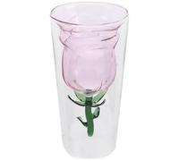 NIYANGLE Double-Layer Rose Flower Glass Cup 250Ml Pink Cocktail Wine Glass for Valentine's Day Party and Home Use