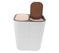 NIYANGLE Dual Compartment Plastic Waste Bin with Press Ring for Secure Trash Bags Kitchen and Bathroom Dry Wet Classified Trash Can Easy-clean Reusable Sanitary Bin in White with Two-tone