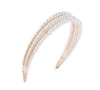 NIYANGLE Elegant Gold Pearl Bride Headdress Hairband Stylish Wedding Hair Jewelry for Women and Creative Three Row Pearl Design for Weddings Parties and Photos