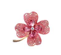 NIYANGLE Elegant Pink Crystal Four Leaf Clover Brooch Pin for Women, Zinc Alloy Material with Anti-exposure Design, Symbol of Luck Lapel Pin Suitable for Parties and Daily Wear