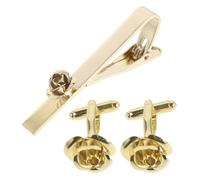 NIYANGLE Elegant Rose Flower Tie Clip and Cufflink Set for Men, Copper Material with Golden Finish, Classic Formal Accessories for Business and Formal Events