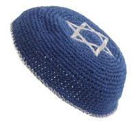 NIYANGLE Embroidered Star of David Kippah for Men, Traditional Cotton Skullcap with Wide Sizing, Classic Blue Prayer Cap for Holiday Celebrations and Special Gatherings