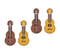 NIYANGLE Enamel Ukulele Embroidery Brooch Pins 4Pcs Set, Guitar Pins for Hat and Backpack Decoration, Cartoon Style Accessories for Music Enthusiasts and Students, Yellow and Brown