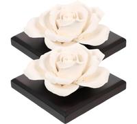 NIYANGLE Essential Oil Diffusers Fragrance Diffuser Rose Shaped Ceramic 2pcs with Wood Base Portable Fresh Air Decor for Bedroom and Home for Car and Home