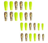 NIYANGLE False Nails Not Easy to Break Plastic Material for Women 24pcs Fluorescent Yellow Leopard Print for Designing Your Own Nails Suitable for Home Use and Professional Salon