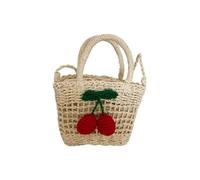 NIYANGLE Fashion Handbag Portable Storage Bag Chic Straw Weaving with Simulated Cherry Adorable Design for Many Occasions