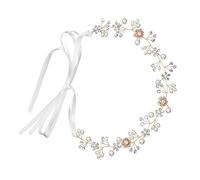 NIYANGLE Flower Hairpin Manmade Pearl and Rhinestone Adjustable Ribbon Headband for Wedding Bridal Hair Accessories for Lady Women