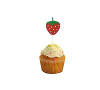 NIYANGLE Fruit Picks Practical and Easy to Pick Cakes 12pcs Strawberry Pattern Cake Decoration with Glitter and Strawberry Design, 10cm Bamboo Sticks for Party Use and