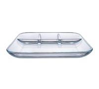 NIYANGLE Glass Divided Plate with 4 Compartments, Thick Scratch-Resistant Tempered Glass Portion Control Plate for Adults, Reusable Square Platter for Serving Meals at Home