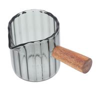 NIYANGLE Glass Espresso Measuring Cup with Wooden Handle Heat-Resistant Milk Pitcher with Spout for Precise Pouring Transparent Mini Coffee Measuring Jug for Latte and Juice Serving