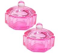 NIYANGLE Glass Monomer Dish Cup Set 2pcs Pink Nail Tech Supplies Lid for Manicure