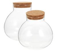 NIYANGLE Glass Moss Bottle Terrarium 2Pcs Sealed Round Jars with Cork Stoppers for Miniature Ecological Gardens 15X16Cm