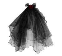 NIYANGLE Gothic Dead Bride Veil with Red Roses Halloween Headpiece Dark Witch Cosplay Accessories for Women Vintage Masquerade Party Costume
