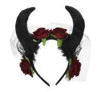 NIYANGLE Gothic Halloween Demon Horns Headband with Rose Lace Veil Comfortable Lightweight Hair Hoop for Women Cosplay Party Themed Dress Up Stage Performance Accessory