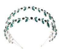 NIYANGLE Green Crystal Rhinestone Hair Vine Headband Double Layer Leaf Hairband Women Head Piece Wedding Hair Accessories For Bride Party Prom