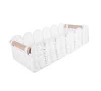NIYANGLE Hand-woven Paper Rope Storage Basket with Cutout Handles, Lightweight and Sturdy Rectangular Organizer for Shelf and Bedroom Nightstand, White Decorative Boho Style Basket