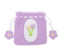 NIYANGLE Handmade Drawstring Crochet Coin Purse Small Portable Tulip Mini Change Pouch Earphone Storage Bag for Women