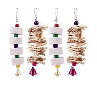 NIYANGLE Hanging Parrot Chewing Natural Materials 4 Pcs Bite-resistant Including Corn Flake, Cuttlefish Bone, and Volcanic Stone, Bird Cage Supplies for Parrot Teeth Grinding for Pet Birds