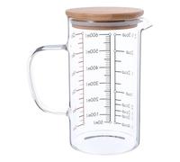 NIYANGLE Heat-Resistant Glass Measuring Jug Handle and Bamboo Lid 600ml Graduated Liquid Measuring Cup for Kitchen Baking and Cooking