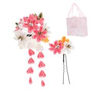 NIYANGLE Japanese Style Floral Hair Pin and Comb Set Pink Crepe Blossom Chrysanthemum Rattan Pendant Hair Accessories for Women Girls Kimono Dress 1 Set