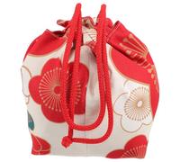 NIYANGLE Japanese Style Kimono Drawstring Phone Bag Pouch with Cherry Blossom Pattern, Beige Cotton Fabric Small Handheld Purse for Women’s Kimono Accessories and Coin Storage