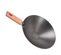 NIYANGLE Japanese Style Small Round Wok Frying Pan Made of Iron with Wooden Handle, Non Stick Surface, Easy to Clean, Suitable for Western Restaurants and Hotels Outdoor Cooking