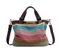NIYANGLE Large Capacity Canvas Shoulder Bag for Women with Colour Block Stripe Design, Portable Carry and Scientific Pocket Lining, Classic Fashion Tote for Daily Using and Working