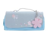 NIYANGLE Large Capacity Double Zipper Pencil Case Bag with Flip Cover Spacious Student Stationery Pouch for Pens Erasers Rulers Cards Blue Fashion Organizer for School and Office